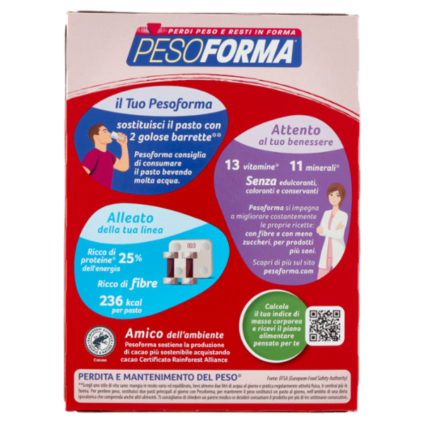 Pesoforma Fondente Amabile, sostitutivo del pasto ricco di fibre, 236kcal per pasto, 12 x 31 g
