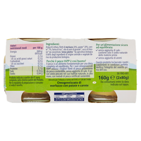 HiPP Merluzzo con patate e carote Omogeneizzato 2 x 80 g