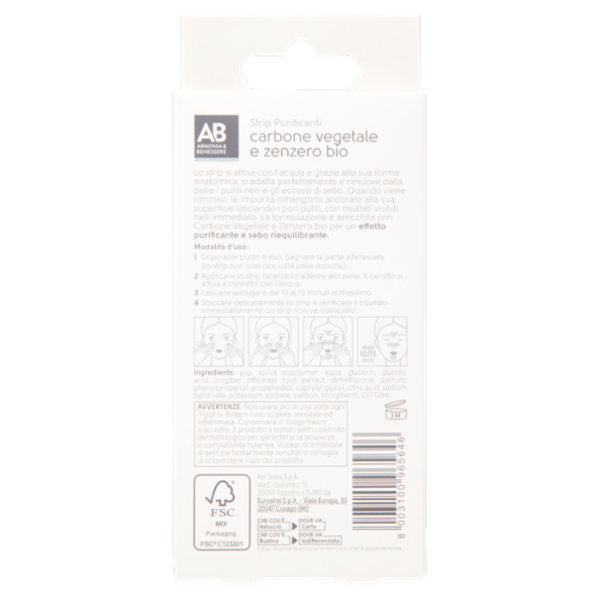 Armonia & Benessere Strip Purificanti con Carbone Vegetale e Zenzero Bio 8 pezzi