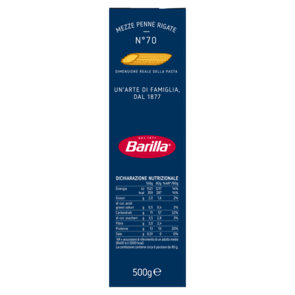 Barilla Pasta Mezze Penne Rigate n.70 500g