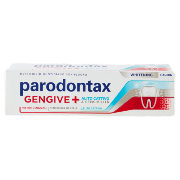 Parodontax Gengive + Whitening, Dentifricio Quotidiano per Alito Cattivo & Sensibilità Dentale 75 ml