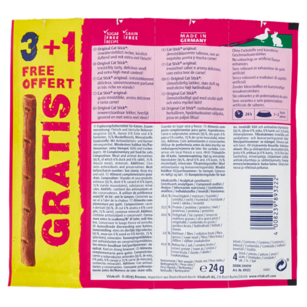 Vitakraft Cat Stick classic Anatra & Coniglio 4 pezzi 24 g