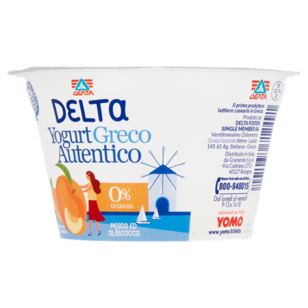 Delta Yogurt Greco Autentico 0% di Grassi Pesca ed Albicocca 150 g