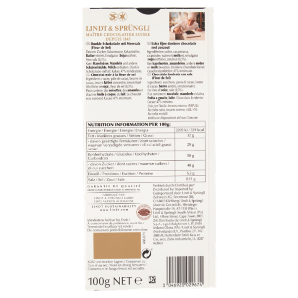 Lindt Excellence Tavoletta Cioccolato Fondente Sale 100 g