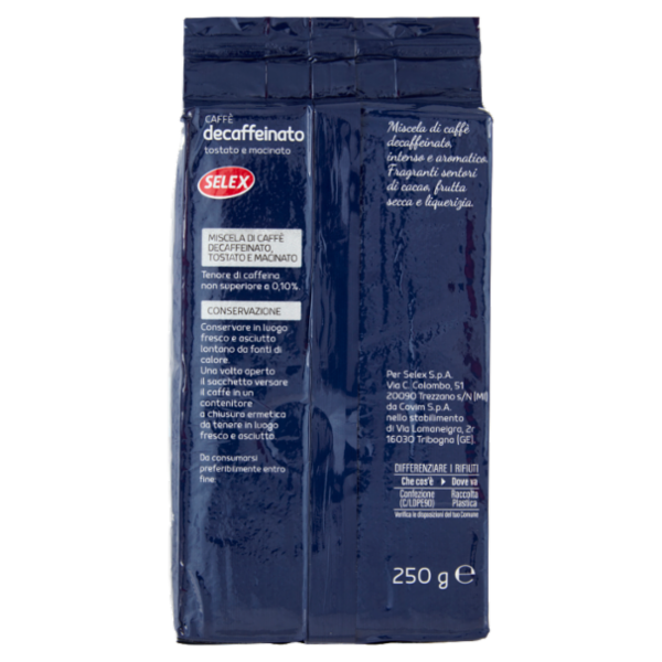 Selex Caffè Decaffeinato Tostato e Macinato 250 g
