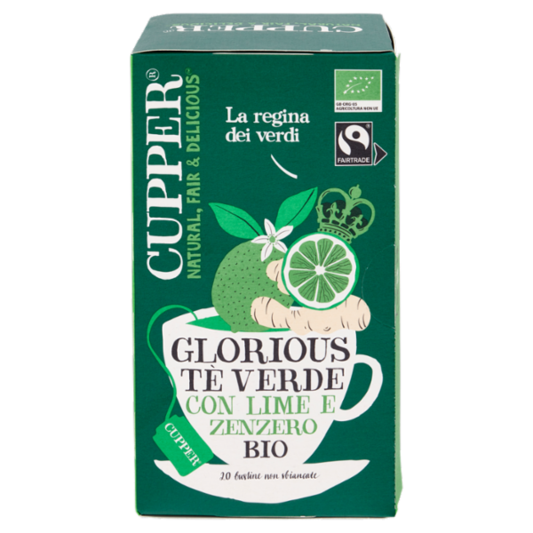 CUPPER Tè Verde Lime e Zenzero Biologico e Fairtrade, Tè Energizzante, 20 Bustine 35 g