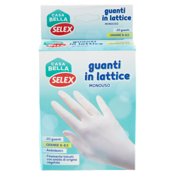 Selex Casa Bella Guanti Monouso in Lattice Naturale Misura Grande (8-8,5) Dispenser 20 pezzi