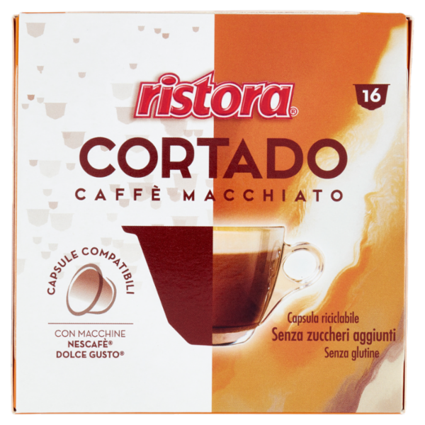 ristora Cortado Caffè Macchiato Capsule Compatibili con Macchine Nescafè Dolce Gusto 16 x 7 g