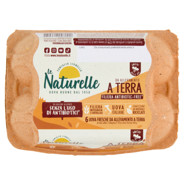 le Naturelle 6 Uova Fresche da Allevamento a Terra da Galline Allevate Senza Uso Antibiotici* 330g