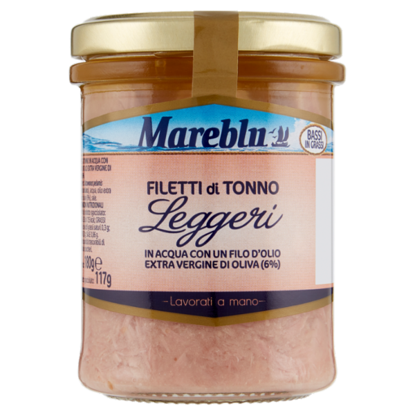 Mareblu Leggeri Filetti di Tonno in Acqua con un Filo d'Olio Extra Vergine di Oliva 180 g