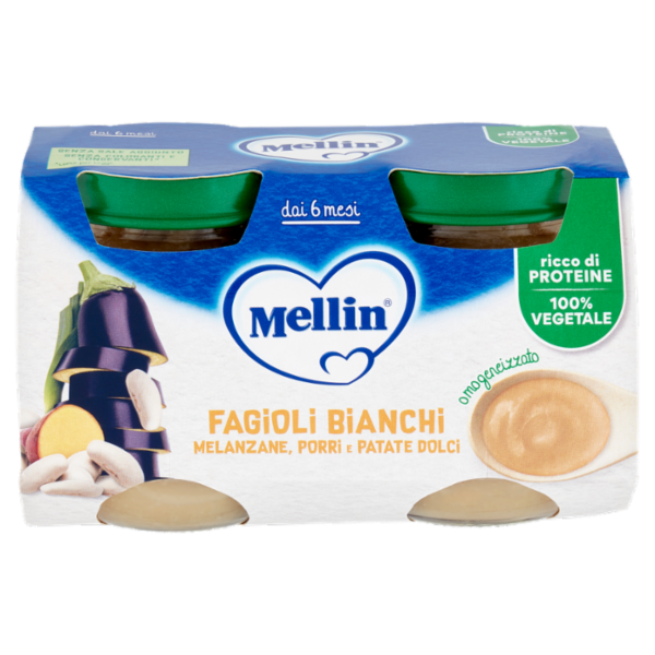 MELLIN Fagioli Bianchi, Melanzane, Porri e Patate Dolci omogeneizzato 2 x 130 g