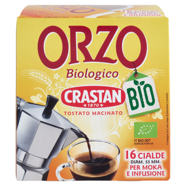 Crastan Bio Orzo Biologico Tostato Macinato 16 Cialde per Moka e Infusione 96 g