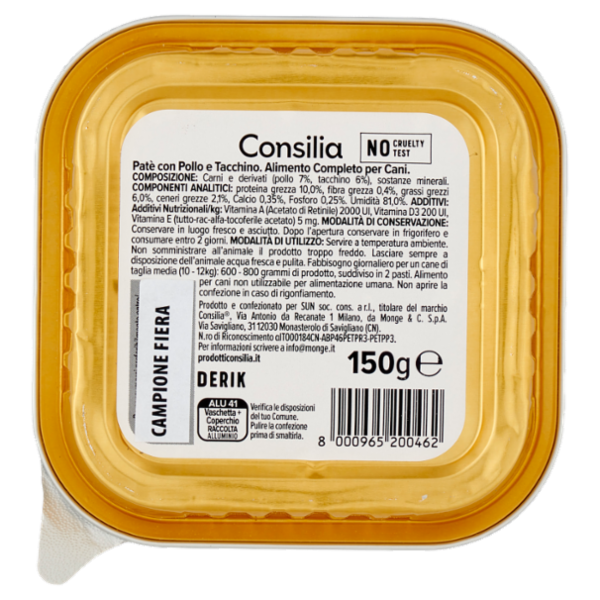 Consilia Derik Paté per Cane con Pollo e Tacchino 150 g