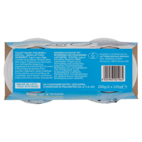 bella vita free Yogurt Magro Senza Lattosio Zero Grassi More e Mirtilli 2 x 125 g