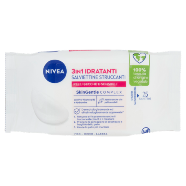 Nivea 3in1 Idratanti Salviettine Struccanti Pelli Secche e Sensibili 25 pz