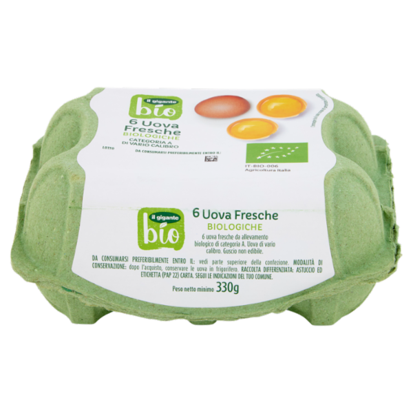 IL GIGANTE bio 6 Uova Fresche Biologiche di Vario Calibro 330 g