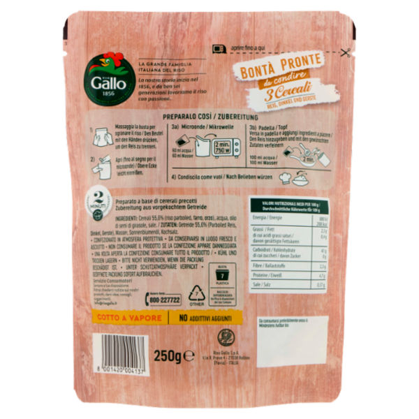 Riso Gallo Bontà Pronte da condire 3 Cereali 250 g