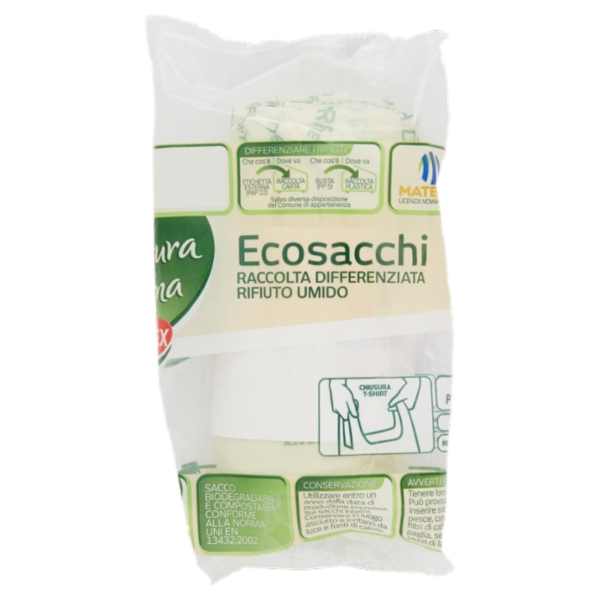 Selex Natura Chiama Ecosacchi Raccolta Differenziata Umido Maniglie di Chiusura Cm 42X50 20 pezzi