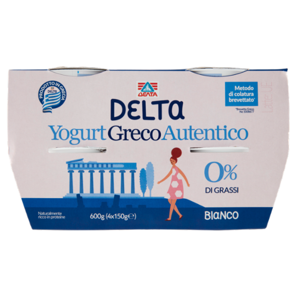 Delta Yogurt Greco Autentico 0% di Grassi Bianco 4 x 150 g