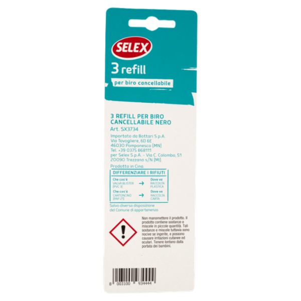 Selex Penna a Sfera Nera Cancellabile Refill 3 pezzi