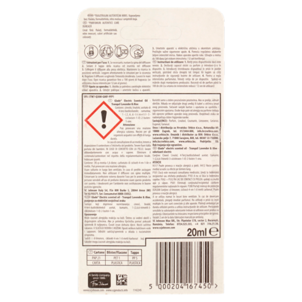 Glade Liquido Elettrico Ricarica, Profumatore per Ambienti Fragranza Lavanda & Aloe 20ml