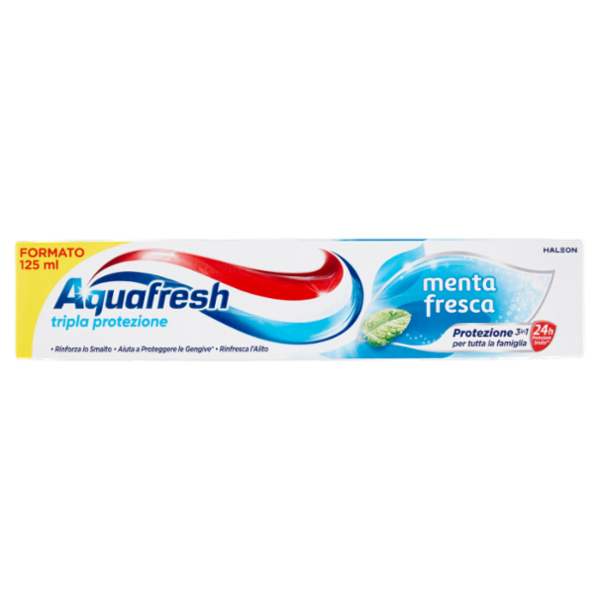 Aquafresh Dentifricio Tripla Protezione Smalto Forte, Gengive Sane Gusto Menta Fresca 125 ml