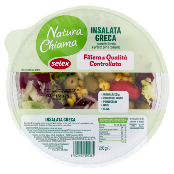 Selex Natura Chiama Insalata Greca Lavata e Pronta per il Consumo 250 g