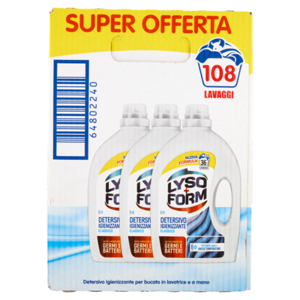 Lysoform Detersivo Igienizzante Classico 3x36=108 Lavaggi 3x1,62L