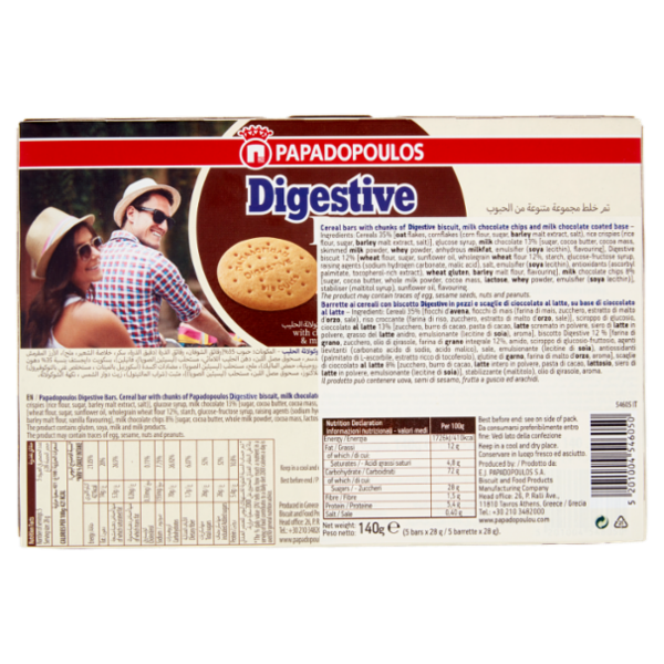 Papadopoulos Digestive Bar with chocolate chips & milk chocolate 5 x 28 g