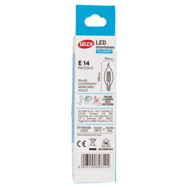 Selex Lampadina Led Colpo Di Vento E14 4W Luce Calda