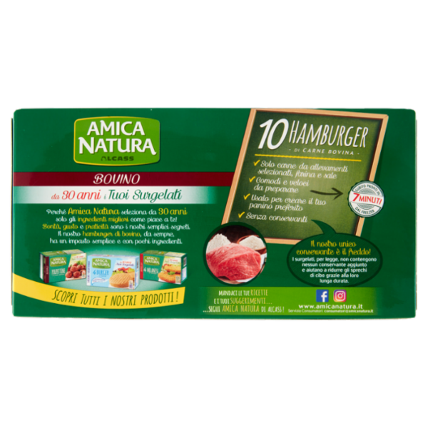 Amica Natura Bovino 10 Hamburger di Carne Bovina 10 x 75 g