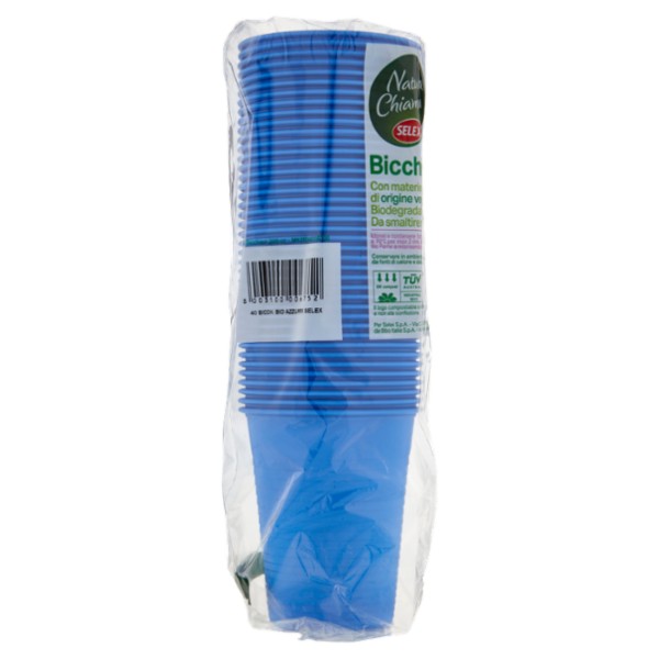 Selex Natura Chiama Bicchieri Biodegradabili e Compostabili Ecologici Azzurri 200cc 40 pezzi