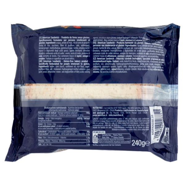 Nutrifree Food Club American Sandwich senza glutine 240 g