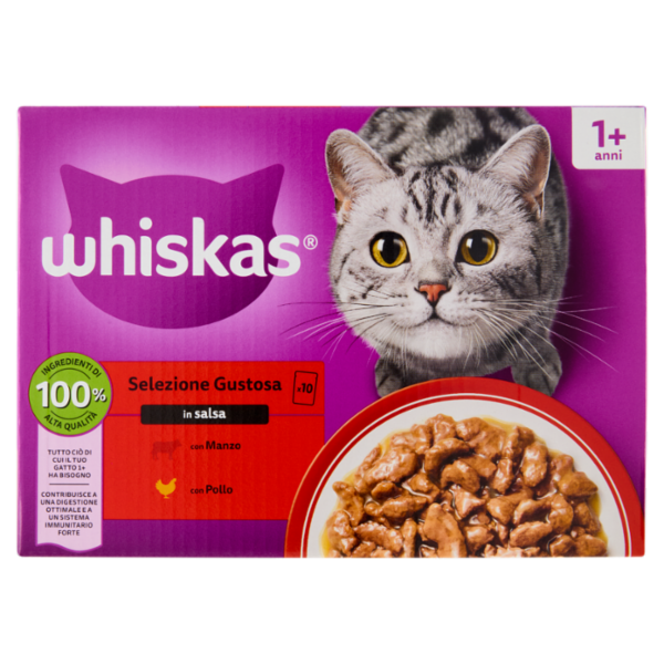 Whiskas Selezione Gustosa in salsa con manzo, con pollo 10x85g