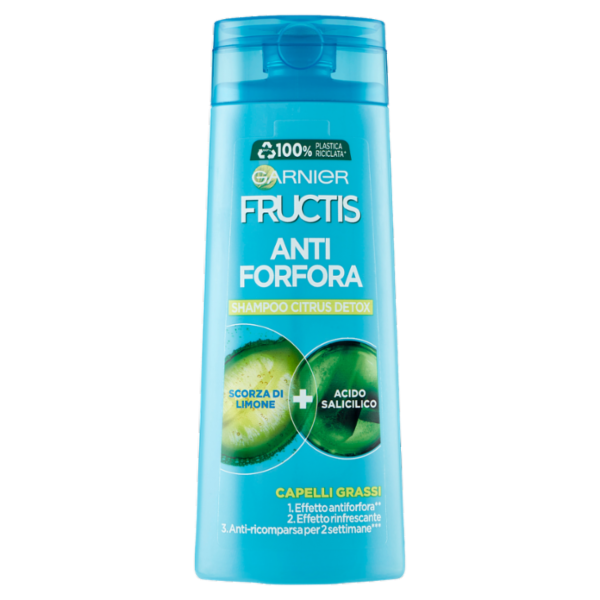 Garnier Shampoo Fructis Antiforfora Citrus Detox, Antiforfora e Antibatterico, 250 ml