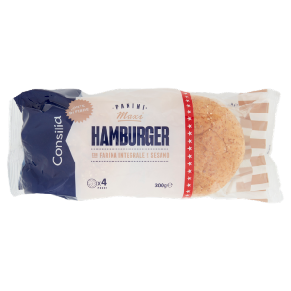 Consilia Pane per Maxi Hamburger Integrali con Sesamo 4 pezzi 300 g