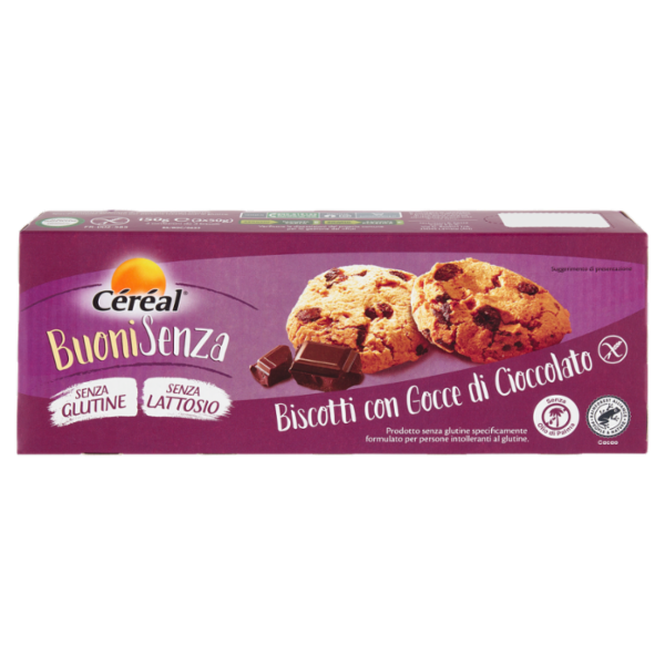 Céréal Buoni Senza Biscotti con Gocce di Cioccolato, Senza Glutine, Senza Lattosio - 3 x 50 g