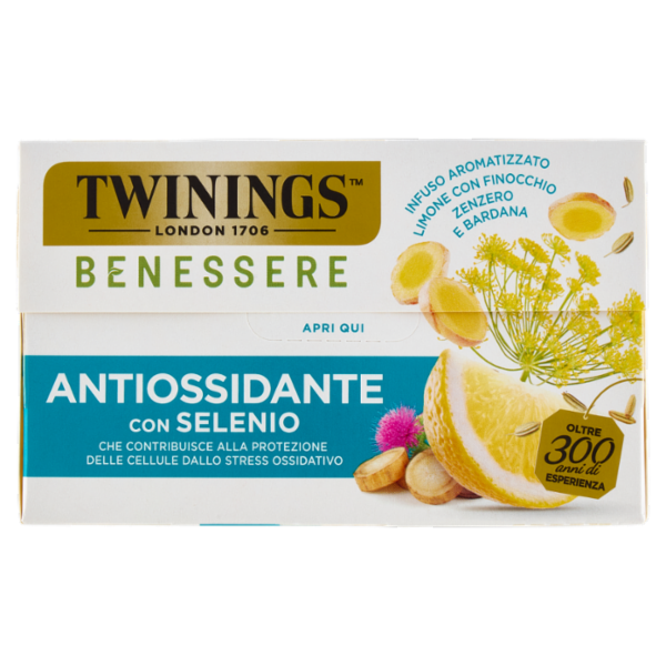 Twinings Benessere Antiossidante Tisana aromatizzata Limone con Finocchio e Zenzero 18 filtri 36 g