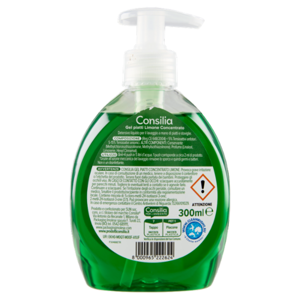 Consilia Detergente per Stoviglie in Gel Concentrato Limone 300 ml