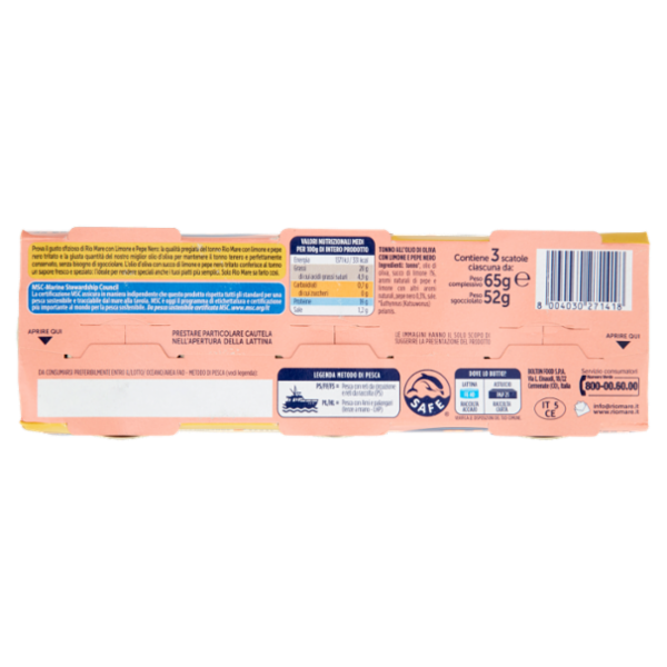 Rio mare Tonno all'Olio di Oliva con Limone e Pepe Nero 3 x 65 g