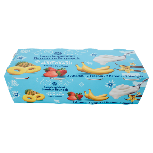 Latteria Brunico Yogurt Magro Zero Grassi 2 Ananas - 2 Fragola - 2 Banana - 2 Vaniglia 8 x 125 g