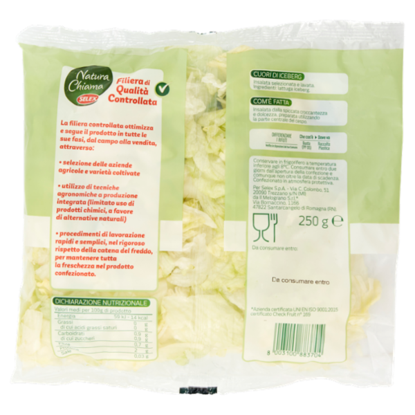 Selex Natura Chiama Cuori di Iceberg Lavati e Pronti per il Consumo 250 g