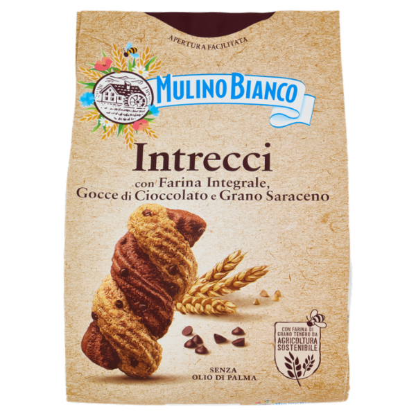 Mulino Bianco Intrecci Biscotti Integrali con Frolla al Cacao e Gocce Cioccolato 300g
