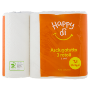 Happy Dì Asciugatutto 2 Veli 75 Strappi 3 Rotoli