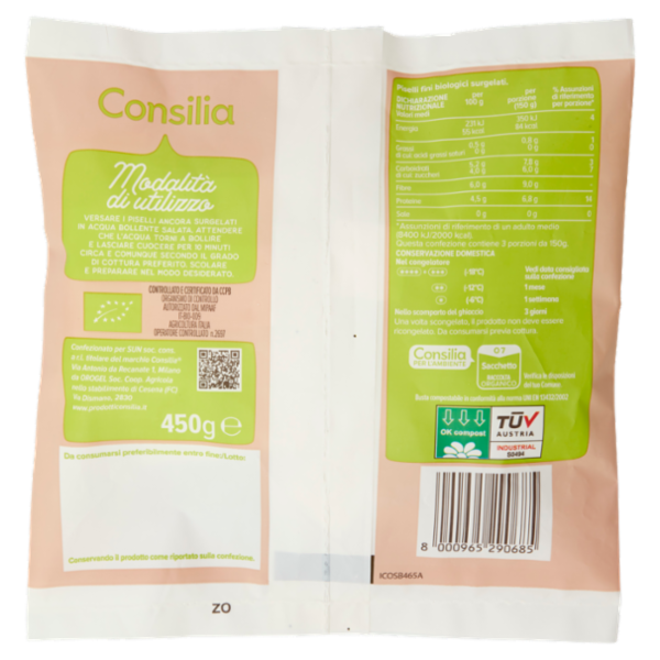 Consilia Piselli Fini Biologici Surgelati 450 g
