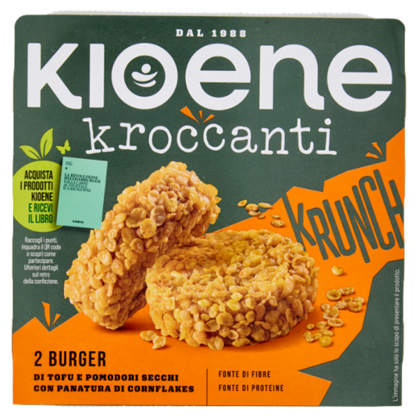 Kioene Kroccanti 2 Burger di Tofu e Pomodori Secchi con Panatura di Cornflakes 180 g