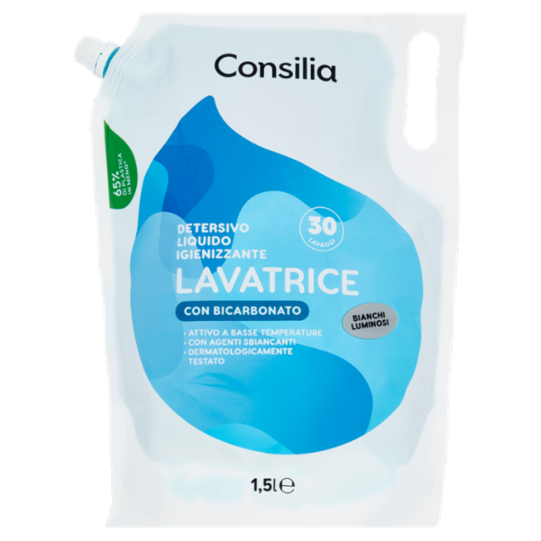 Consilia Detersivo per Lavatrice Liquido con Bicarbonato 30 Lavaggi 1,5 L