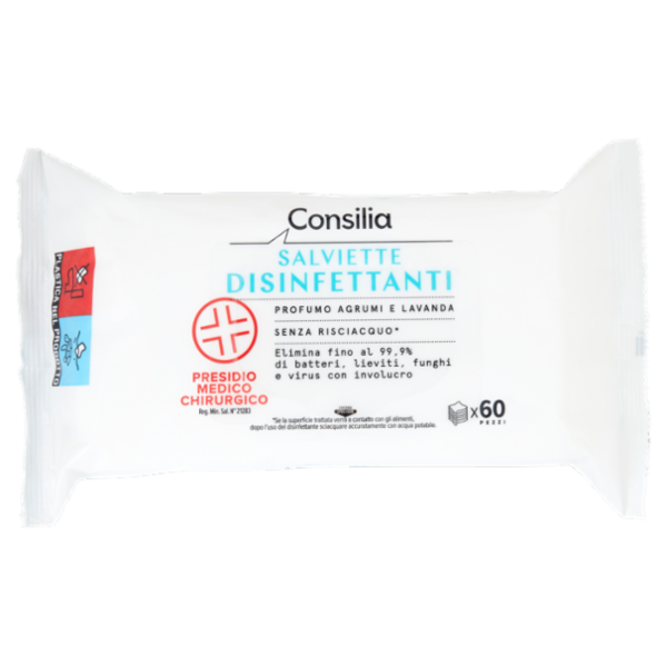 Consilia Salviettine Multiuso Disinfettanti Profumo Agrumi e Lavanda 60 pezzi