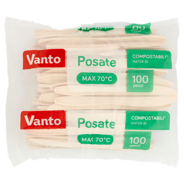 Vanto Coltelli in Mater Bi Biodegradabili e Compostabili Bianchi 100 pezzi