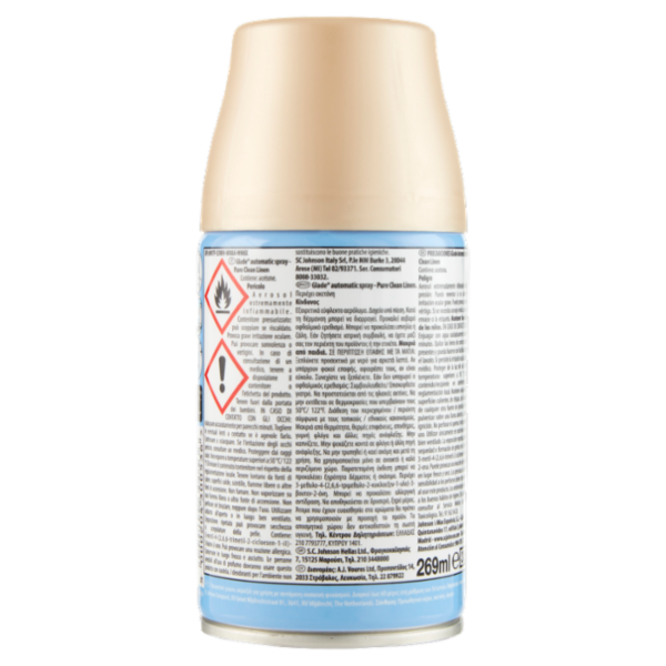Glade Automatic Spray Ricarica, Profumatore per Ambienti, Fragranza Pure Clean Linen 269ml